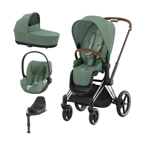 Cybex Trio PRIAM NG Chrome Brown + Carrycot + Isofix Base + CLOUD T i-Size Leaf Green