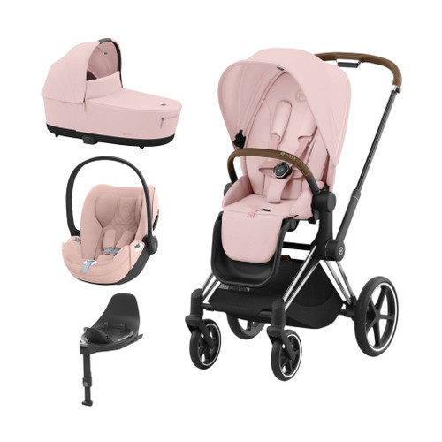 Cybex Trio PRIAM NG Chrome Brown + Alcofa + Base Isofix + CLOUD T i-Size Peach Pink