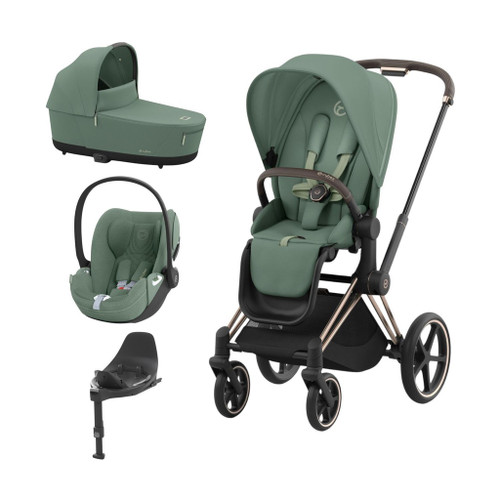 Cybex Trio PRIAM NG Rosegold + Carrycot + Isofix Base + CLOUD T i-Size Leaf Green
