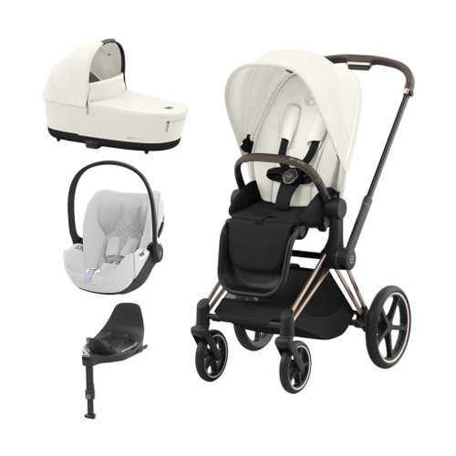 Cybex Trio PRIAM NG Rosegold + Carrycot + Isofix Base + CLOUD T i-Size Off White