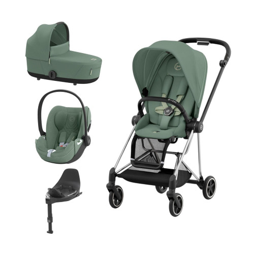 Cybex Trio MIOS NG Chrome Black + Carrycot + Isofix Base + CLOUD T i-Size Leaf Green