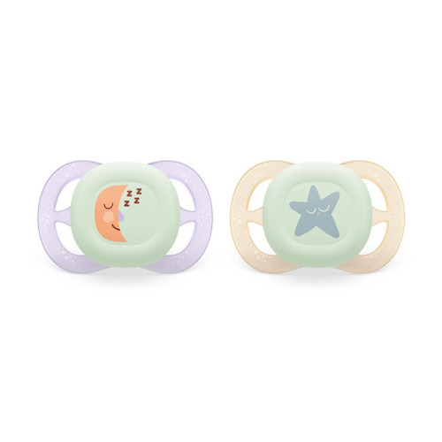 Philips AVENT Ultra Start Night 2 Soothers Purple/Yellow 0–2M 177SCF075/17