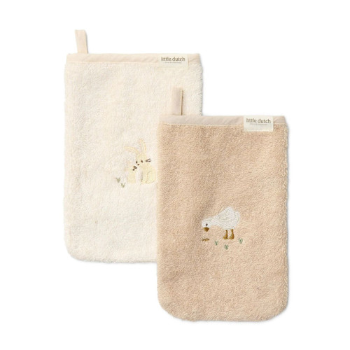 Little Dutch 2 Embroidered Wash Mitts Newborn Naturals TE52195033
