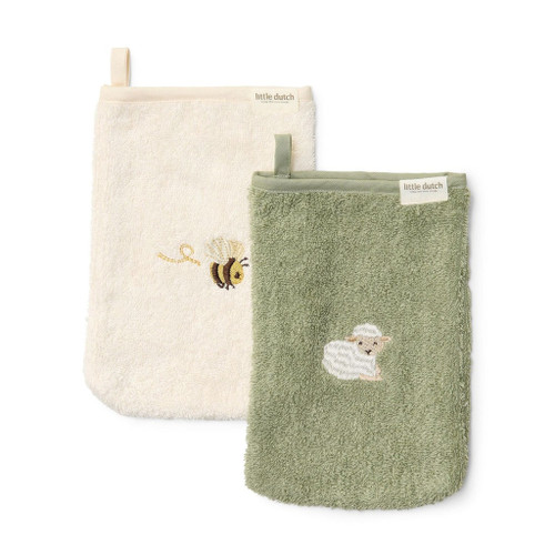 Little Dutch 2 Embroidered Wash Mitts Little Farm TE52195022