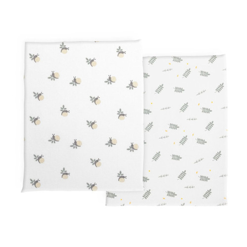 Chicco 2 Fitted Sheets for Baby Hug Mini Cot Grey Greenery 09101124350990