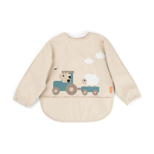 Done by Deer Sleeved Bib with Pocket Tiny Farm Sand 1353779