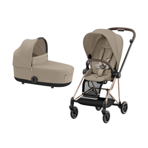Cybex MIOS NG Rosegold Pushchair + Lux Carry Cot Cozy Beige