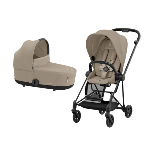 Cybex MIOS NG Matt Black Pushchair + Lux Carry Cot Cozy Beige