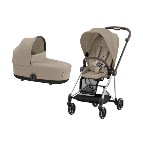 Cybex MIOS NG Chrome Brown Pushchair + Lux Carry Cot Cozy Beige