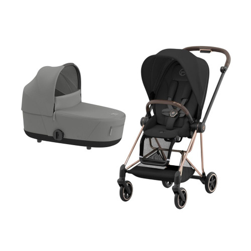 Cybex MIOS NG Rosegold Sepia Black Pushchair + Lux Carry Cot Mirage Grey