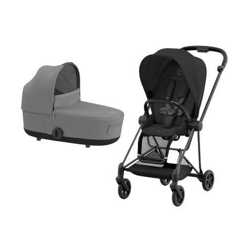 Cybex MIOS NG Matt Black Sepia Black Pushchair + Lux Carry Cot Mirage Grey