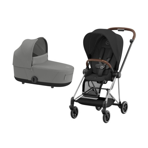 Cybex MIOS NG Chrome Black Sepia Brown Pushchair + Lux Carry Cot Mirage Grey