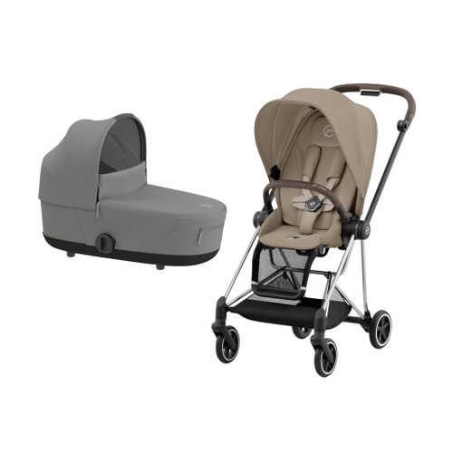 Cybex MIOS NG Chrome Brown Cozy Beige Pushchair + Lux Carry Cot Mirage Grey