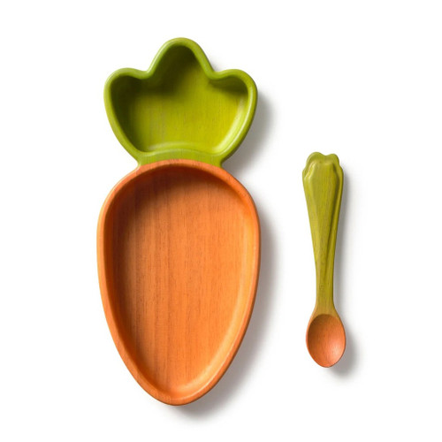 Oli&Carol Wooden Plate and Spoon Cathy Carrot W-PLATE-CARROT