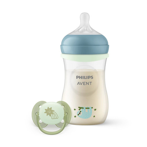 Philips AVENT Biberão Natural Response Nighttime 260ml + Chupeta Ultra Soft 0-6M SCD838/17