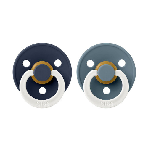BIBS 2 Chupetas Colour Glow Látex Redonda Deep Space/Petrol 6-18M