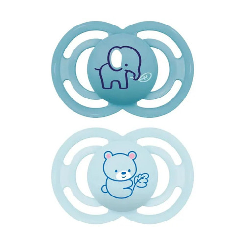 MAM 2 Perfect Silicone Dummies Elephant/Bear Blue +6M S197