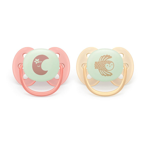 Philips AVENT Ultra Soft Night 2 Soothers Pink/Yellow 0-6M 177SCF094/02