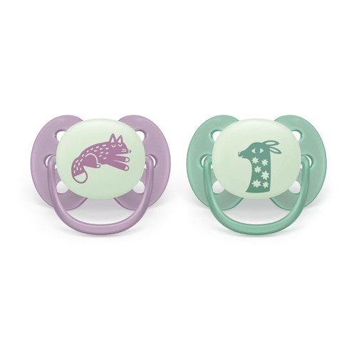 Philips AVENT Ultra Soft Night 2 Soothers Purple/Green 6-18M 177SCF094/04