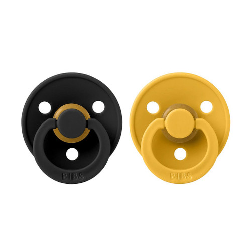 BIBS 2 Chupetas Colour Látex Redonda Black/Mustard 6-18M