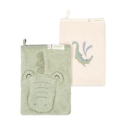 Little Dutch 2 Luvas de Banho Bordadas Safari Friends Crocodilo Verde TE52116047