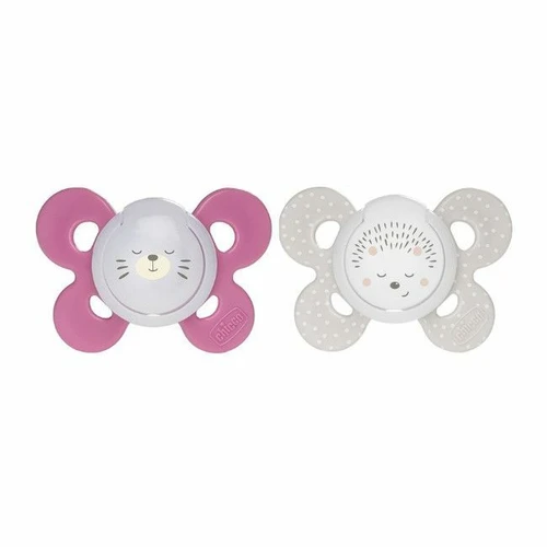 Chicco 2 Physio Comfort Lumi Soothers Seal & Hedgehog Pink 16-36M