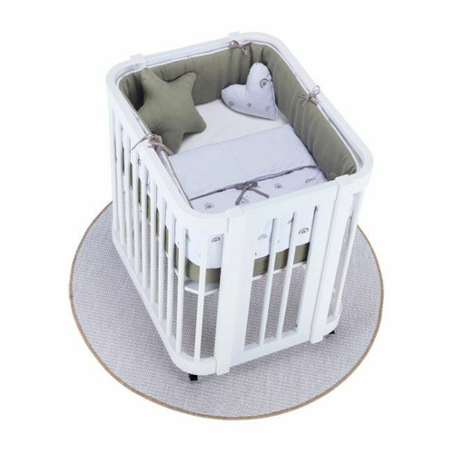 Alondra Berço 4 em 1 CREA TRE Branco + Têxtil Completo Espuma do Mar K43-TX127 Alondra Crib 4 in 1 CREA TRE White + Full Textile Sea Foam K43-TX127