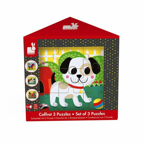 Janod Conjunto de 3 Puzzles Titus Felix e Tornado +18M J07076 Janod Set of 3 Puzzles Titus Felix and Tornado +18M J07076