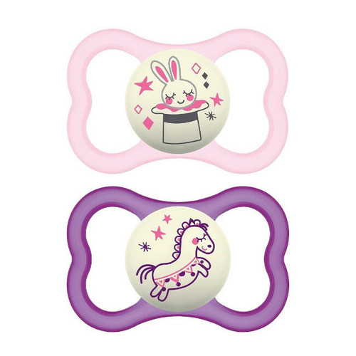 MAM 2 Air Night Silicone Soothers Rabbit/Unicorn Pink +6M S241