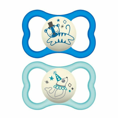 MAM 2 Air Night Silicone Soothers Tiger/Seal Blue +6M S240