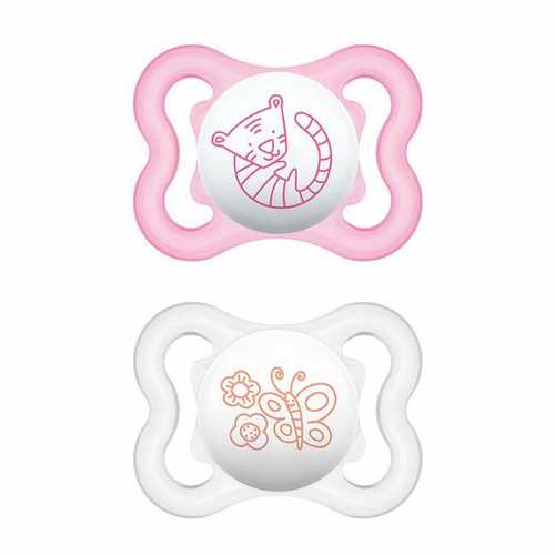 MAM 2 Air Silicone Soothers Tiger/Butterfly Pink +0M S229