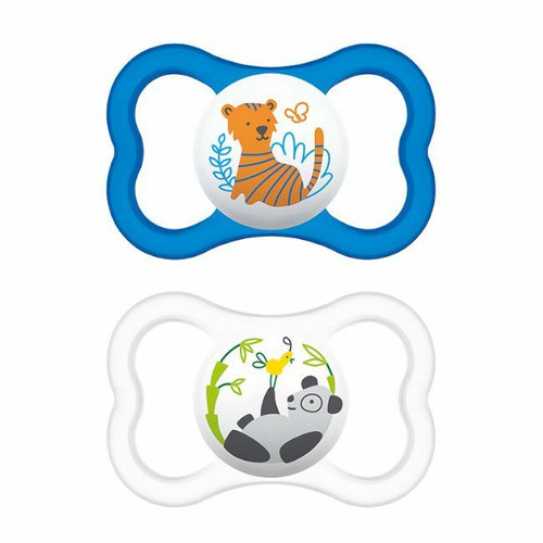 MAM 2 Air Silicone Soothers Tiger/Panda Blue +6M S231