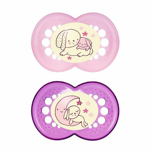 MAM 2 Night Latex Soothers Rabbit Pink +6M S107