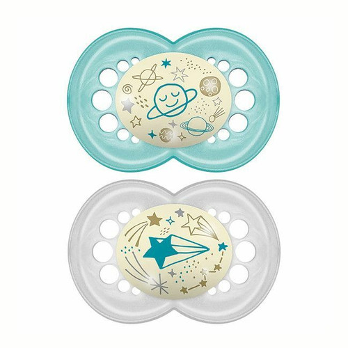 MAM 2 Original Night Silicone Soothers Astro Mint +6M S169