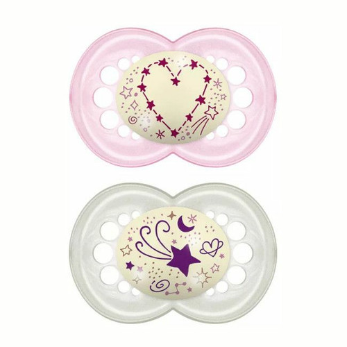 MAM 2 Original Night Silicone Soothers Astro Pink +6M S170