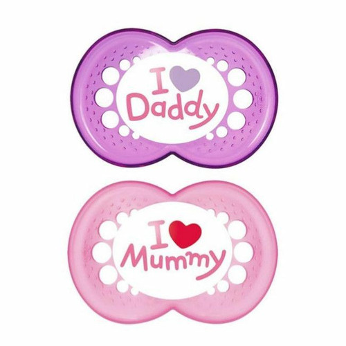 MAM 2 Style Silicone Soothers I Love Mummy/Daddy Pink +6M