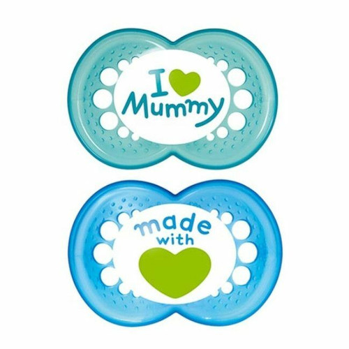 MAM 2 Style Silicone Soothers Mum Blue +6M