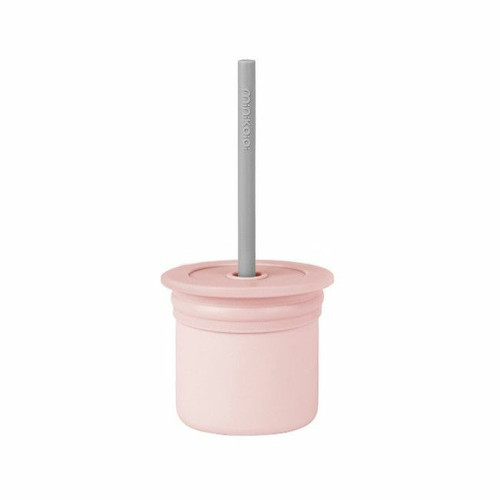 MinikOiOi Sip+Snack Straw Cup Pinky Pink/Powder Grey