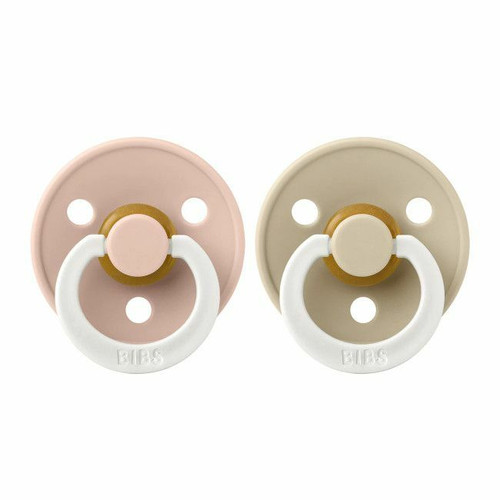 BIBS 2 Colour Glow Latex Round Teats Vanilla/Blush 6-18M