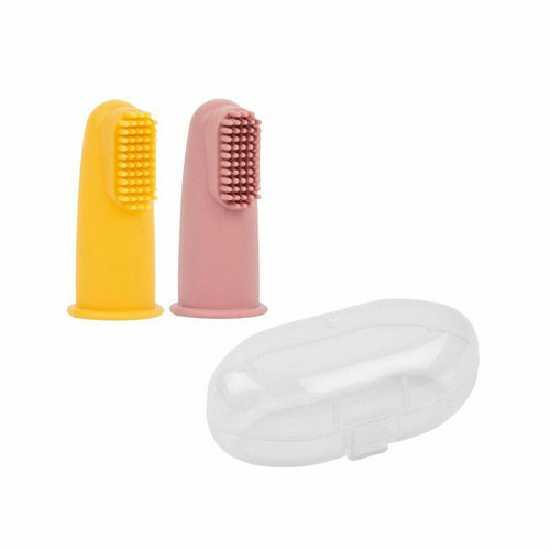 Nattou 2 Silicone Toothbrushes with Case Yellow/Pink 11876681