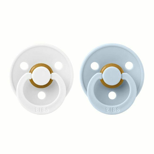 BIBS 2 Colour Latex Round Dummies White/Baby Blue 6-18M