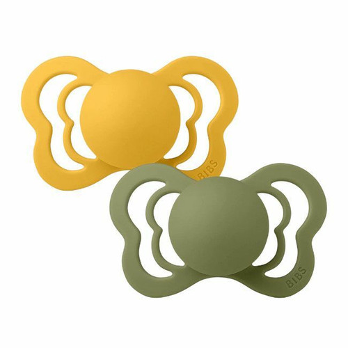 BIBS 2 Couture Anatomical Silicone Dummies Honey Bee/Olive 0-6M