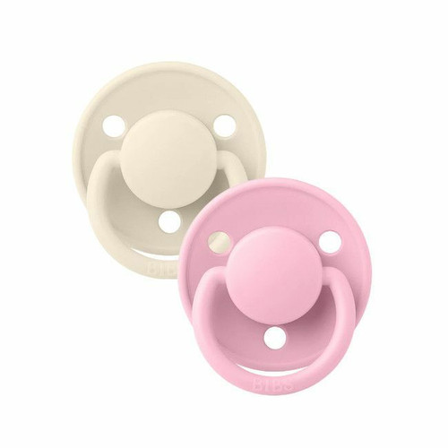 BIBS 2 De Lux Round Silicone Dummies Ivory/Baby Pink 0-3Y