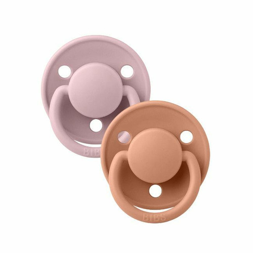 BIBS 2 De Lux Round Silicone Dummies Pink Plum/Peach 0-3Y