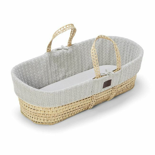 TLGS Organic Palm Leaf Moses Basket with Knitted Mattress Dove FN010B