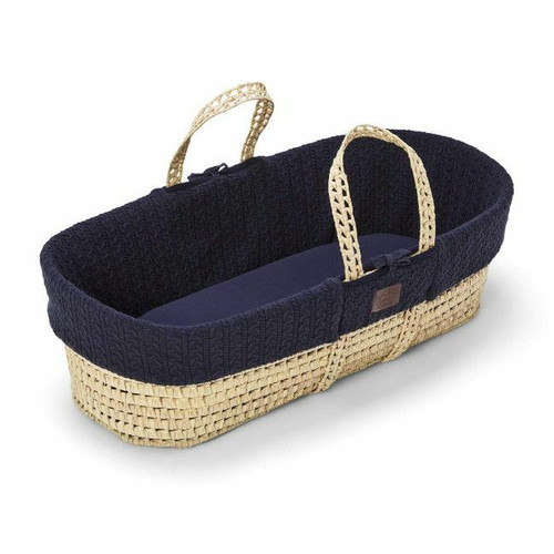 TLGS Organic Palm Leaf Moses Basket with Knitted Mattress Midnight FN010C