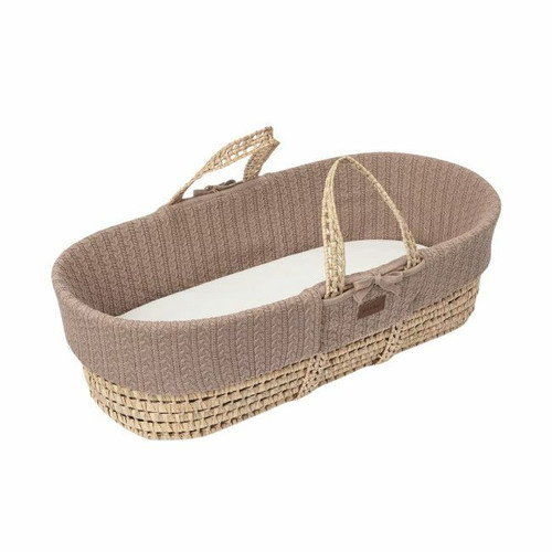TLGS Organic Palm Leaf Moses Basket with Knitted Mattress Truffle FNB010L