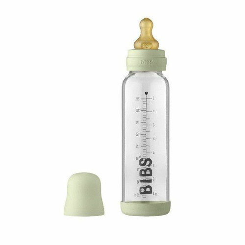 BIBS Glass Bottle Round Teat Slow Flow Sage 225ml