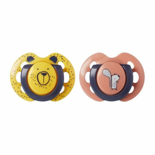 Tommee Tippee 2 Fun Style Soothers 0-6M Bear Yellow/Coral 43335796