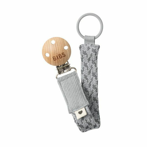 BIBS Braided Pacifier Clip Cloud/Iron